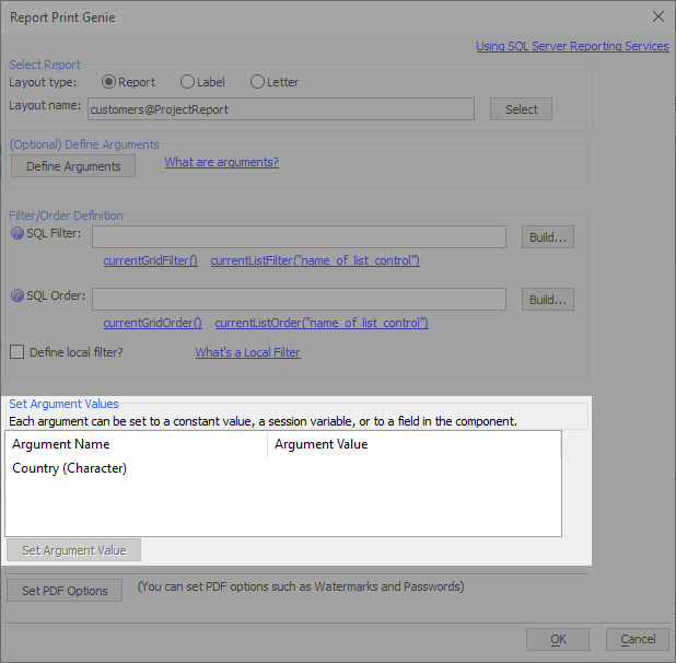 Report Arguments